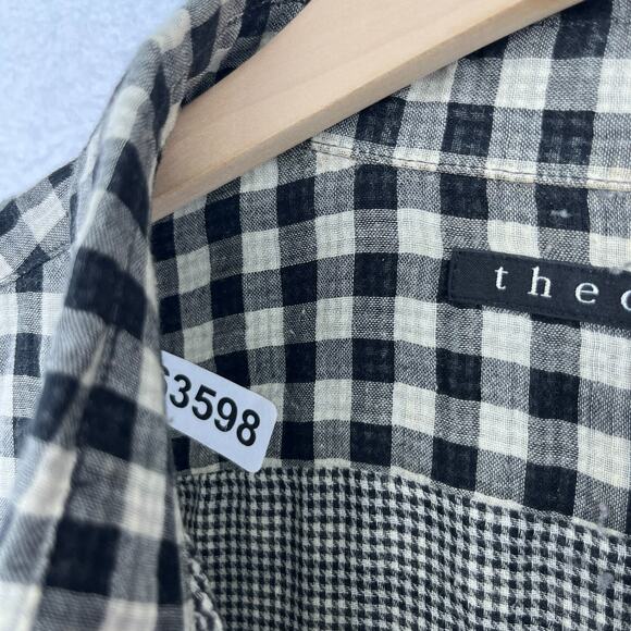 THEORY Shirt Mens XL Cotton Wool Gauze Gingham Check Button Up Double Face Black - Picture 16 of 16
